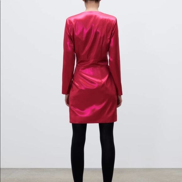ZARA BLOGGER FAVORITE LAMINATED MINI DRESS FUCHSIA - Picture 12 of 14